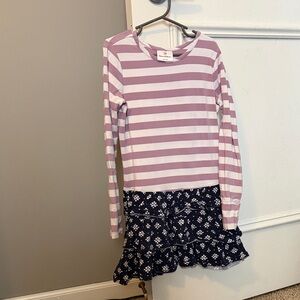 Hanna Andersson Striped Long Sleeve Dress with Floral Skirt